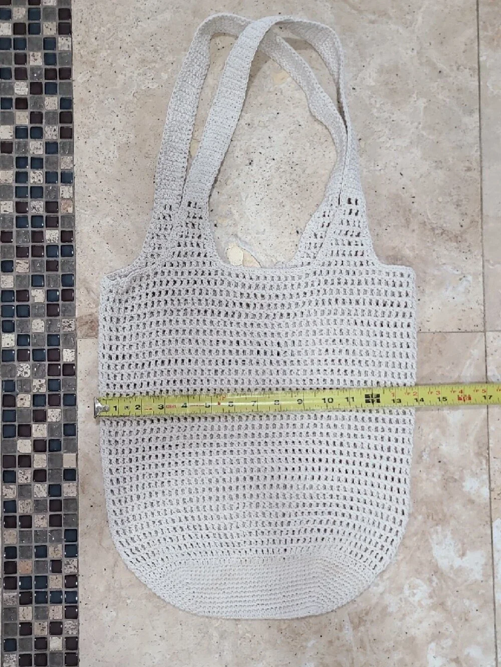 Bali Cream Crochet Tote with Black Lettering